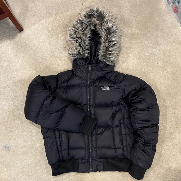 black north face jacket with fur hood